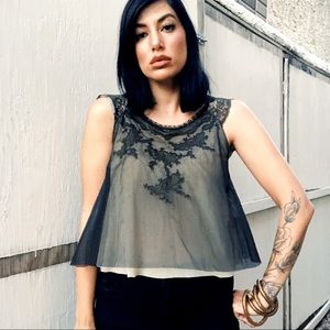 40s Sheer Lace Nylon Lingerie Pinup Crop Top 💋